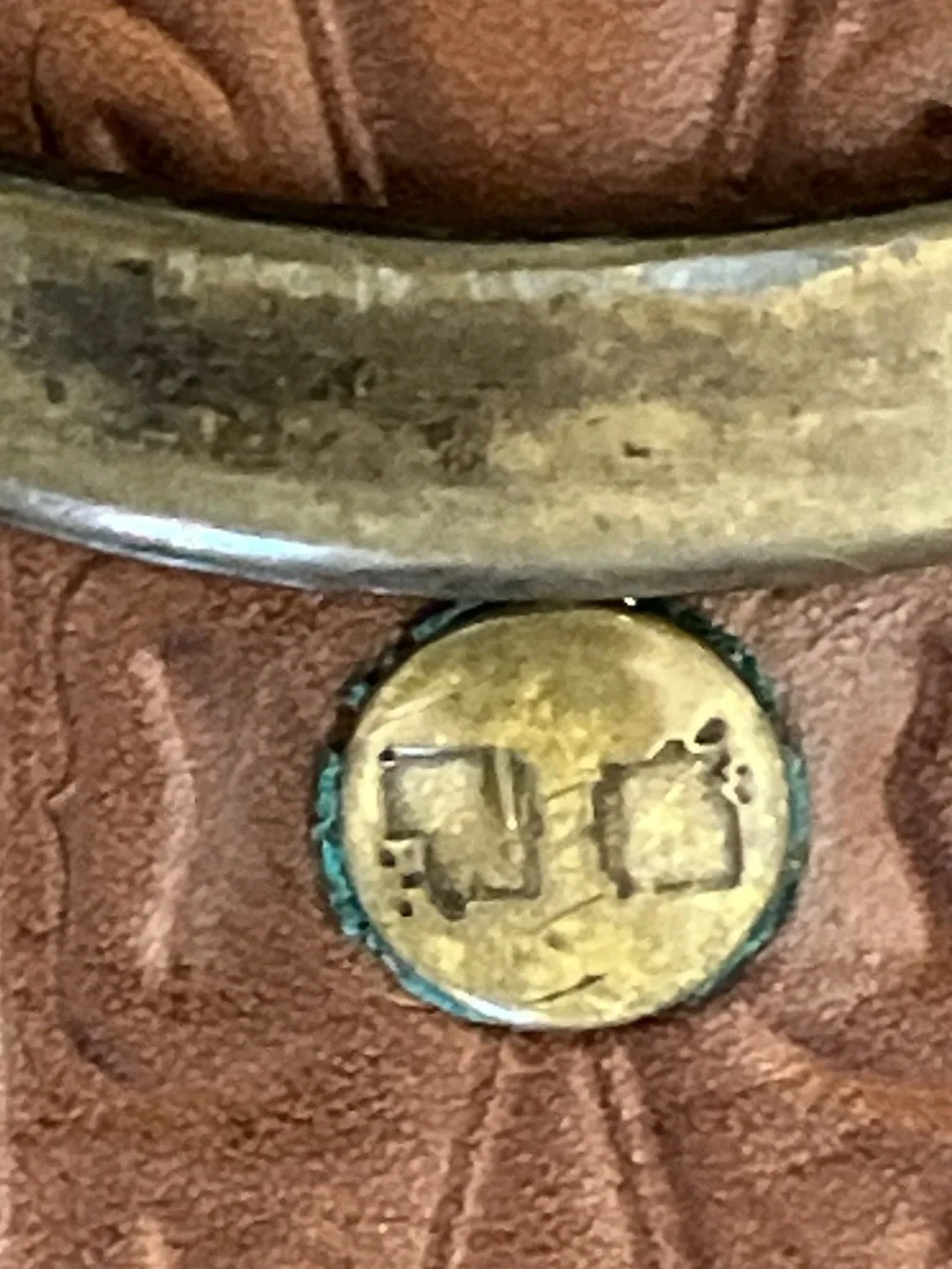 Vintage Leather Belt with Brass Ring Adornment and Buckle Size 38 - Picture 14 of 14